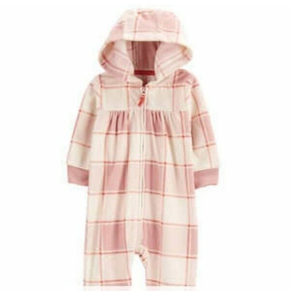 NEW Infant Sz 6M Carter's Baby Girls 2-Pack Pink Jumpsuits Plaid Heart Ruffles - Picture 6 of 8
